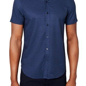 Con.Struct Mens XXL Shirt Blue Navy Polka Dot 4-Way Stretch Short Sleeve Button